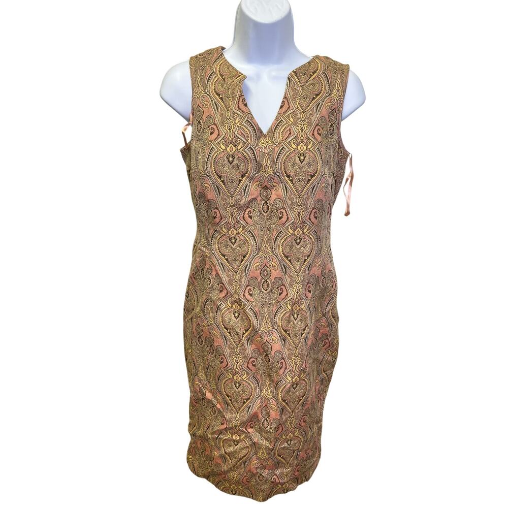👗 Talbots US 6 Paisley Sheath Dress Boho Chic Sleeveless V-Neck Work Party